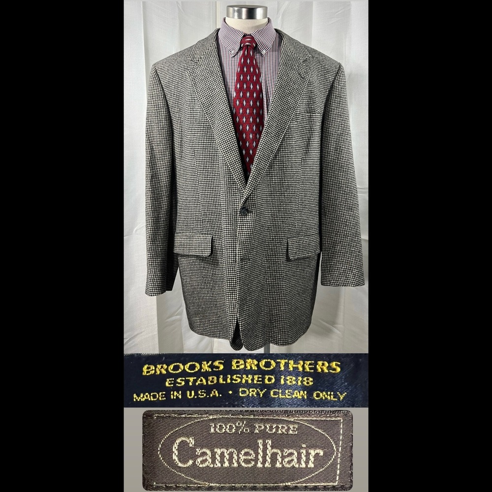 Vtg Brooks Brothers Mens 100% Camelhair Houndstooth Blazer USA Gorp *Read